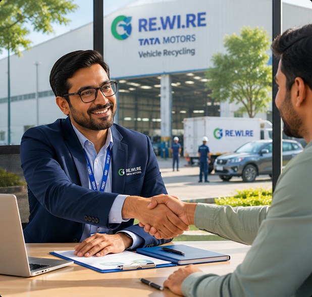 A Re.Wi.Re representative shaking hands with a new partner